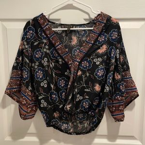 black floral low cut blouse